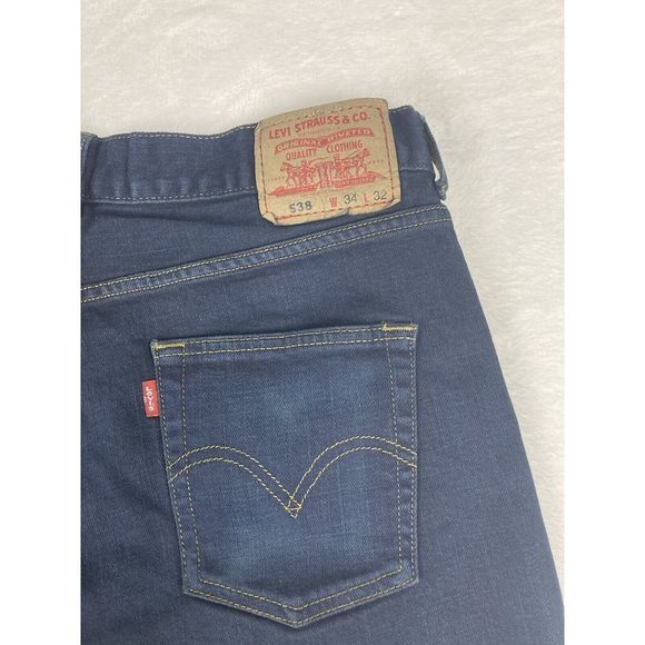 Levi's 538 Straight Denim Jeans Mens‎ Blue Dark Wash Size 34x32 (34x29 Measured) - Picture 13 of 16